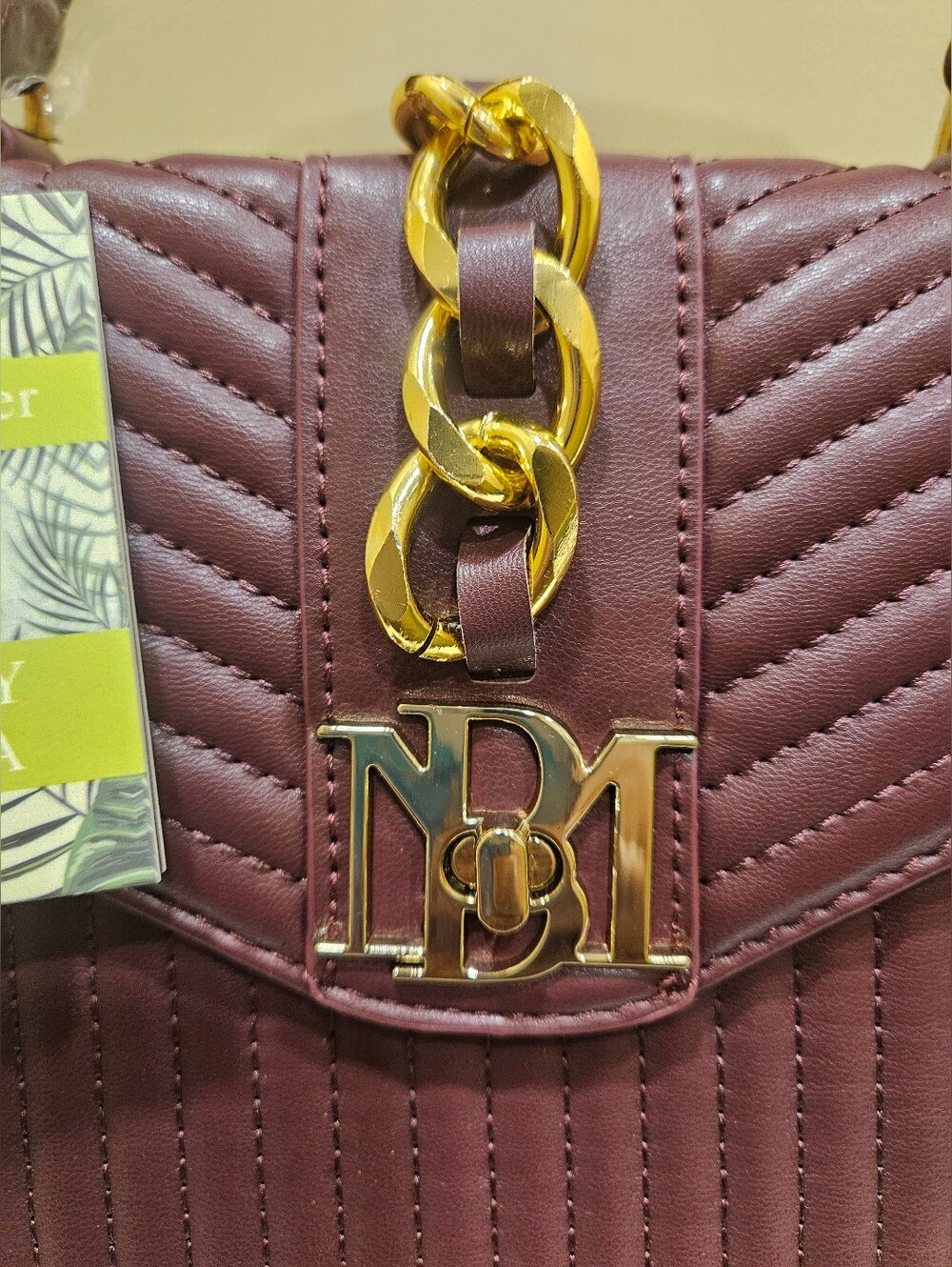 Badgely Mischka Elegant Burgundy Quilted Top-Handle Bag - NWT - Picture 6 of 10